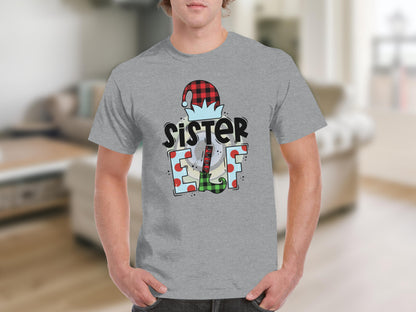Sister Elf Themed Graphic T-shirt Holiday Apparel