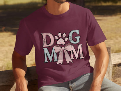 Dog Mom Shirt with Cute Paw and Bow Design