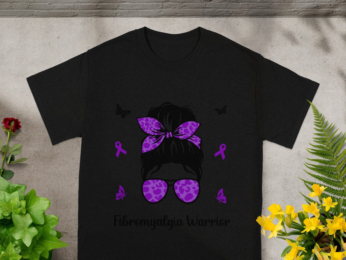Fibromyalgia Warrior Black Shirt with Purple Design