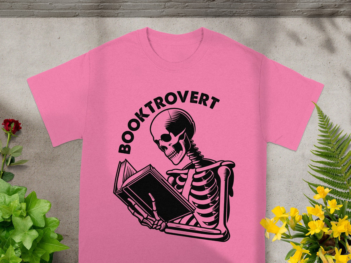Booktrovert Skeleton Holding Book Graphic T-Shirt