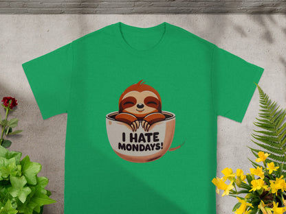 Cute Sloth I Hate Mondays Design Green T-shirt