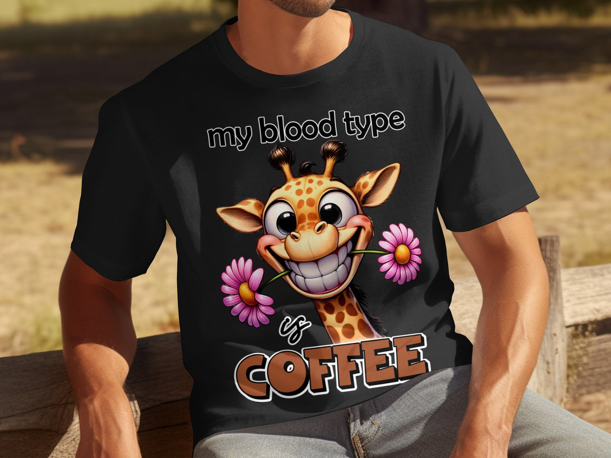 my blood type is coffee giraffe graphic t-shirt