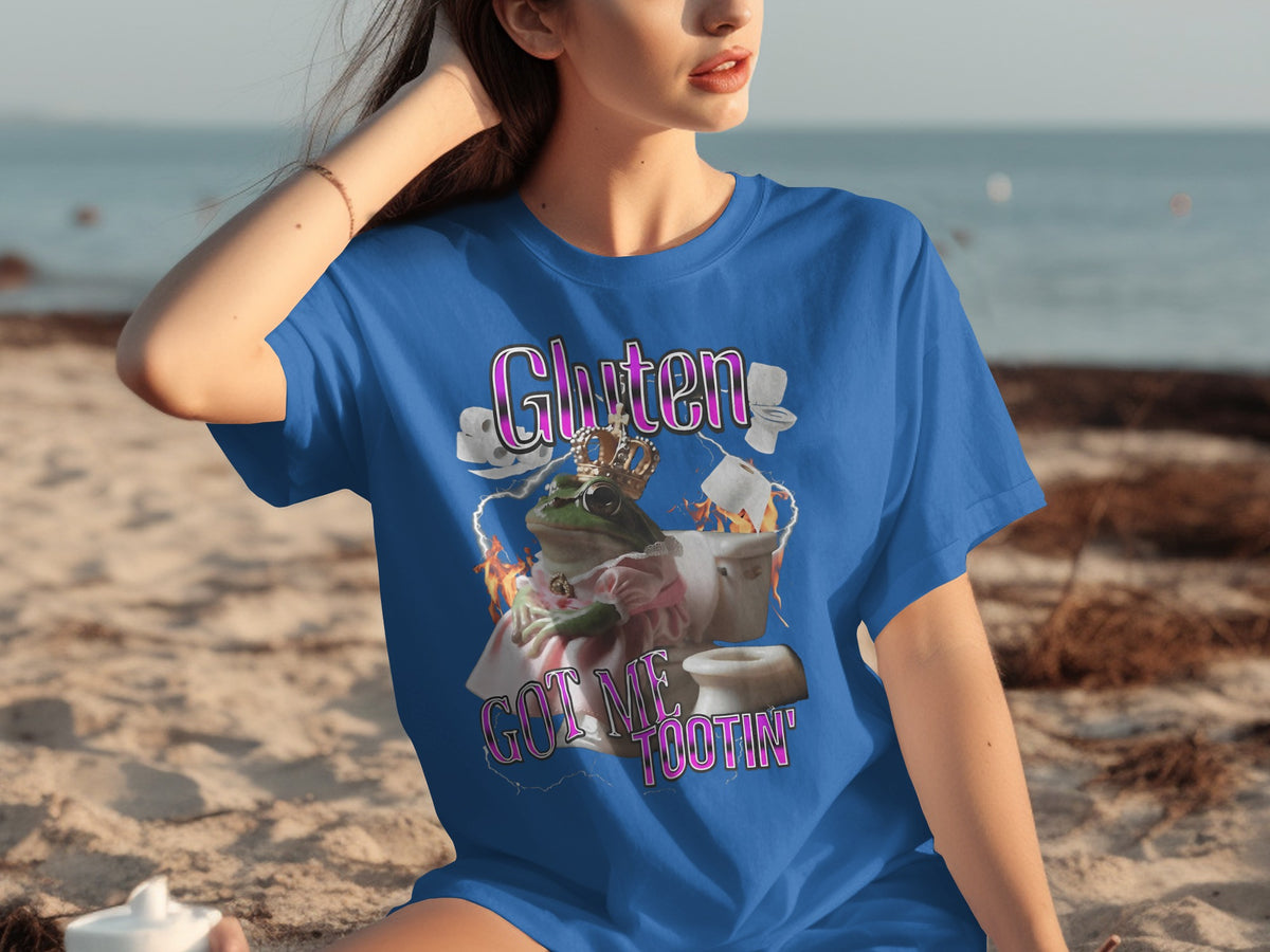 Gluten Got Me Tootin' Graphic Blue T-shirt