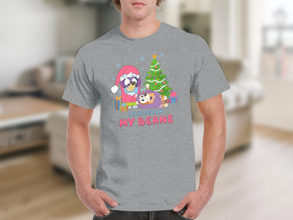 Funny Christmas Dog Cartoon I Slipped On My Beans Tee
