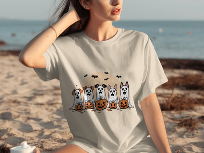 Cute Halloween Dogs with Pumpkins and Bats T-shirt