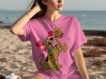 Scooby-Doo Eating Burger with Hearts T-shirt