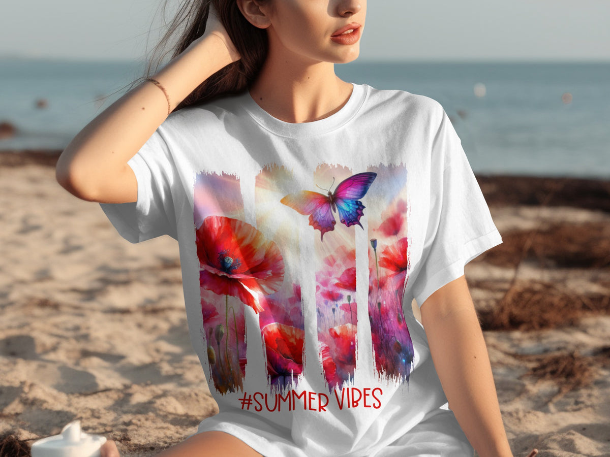 Colorful Butterfly and Floral Design Summer Vibes Shirt