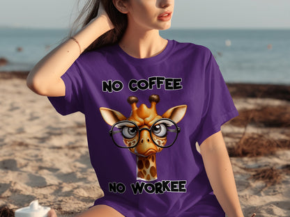 No Coffee No Workee Funny Giraffe Graphic T-Shirt