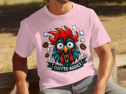 Coffee Addict Rooster Graphic Pink T-shirt Product