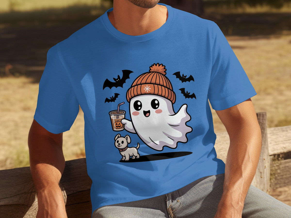 Cute Ghost and Dog with Pumpkin Drink Halloween Shirt