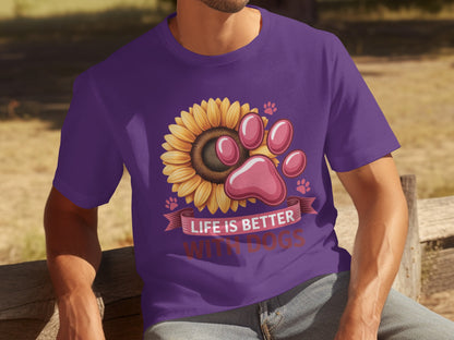 Sunflower and Pink Paw Life is Better With Dogs shirt