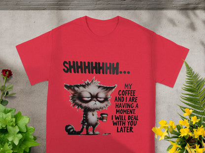 Funny Cat Shhh Coffee Quote Graphic Tee