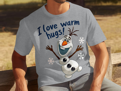I Love Warm Hugs Snowman Character Graphic T-Shirt