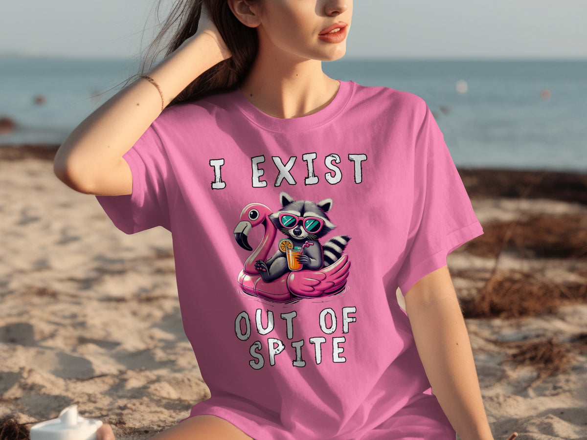 I Exist Out Of Spite Flamingo Raccoon Graphic Shirt