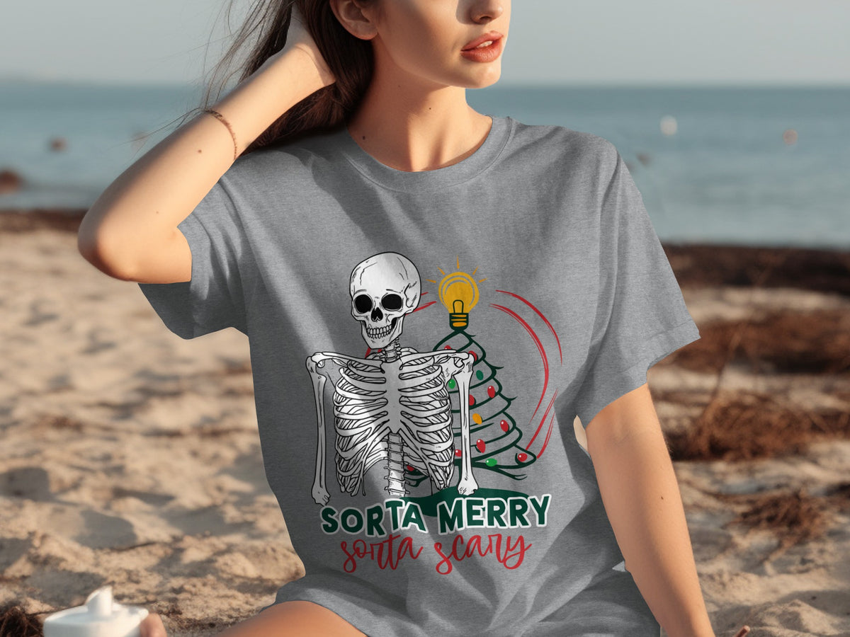 Sorta Merry Sorta Scary Skeleton Christmas T-shirt