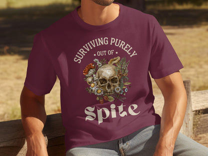 Surviving Purely Out of Spite Skull Graphic Tee