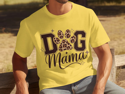 Dog Mama Leopard Print Paw Graphic T-Shirt