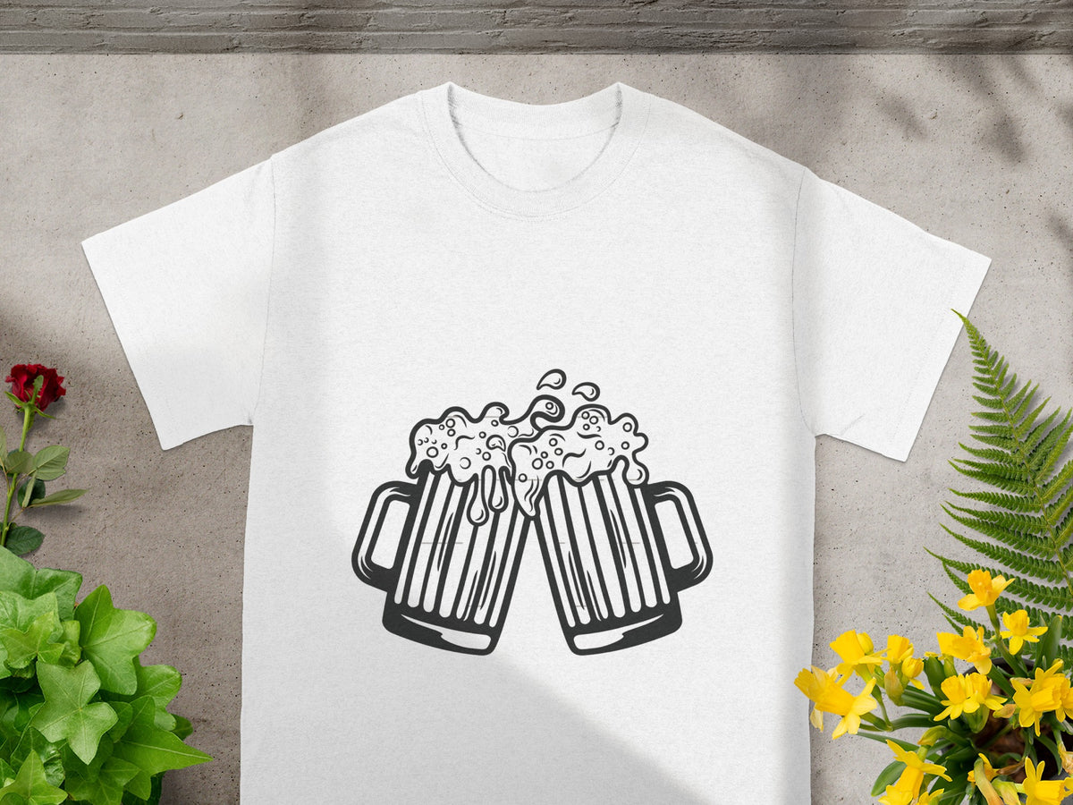 Fun Clinking Beer Mugs Graphic T-Shirt for Enthusiasts