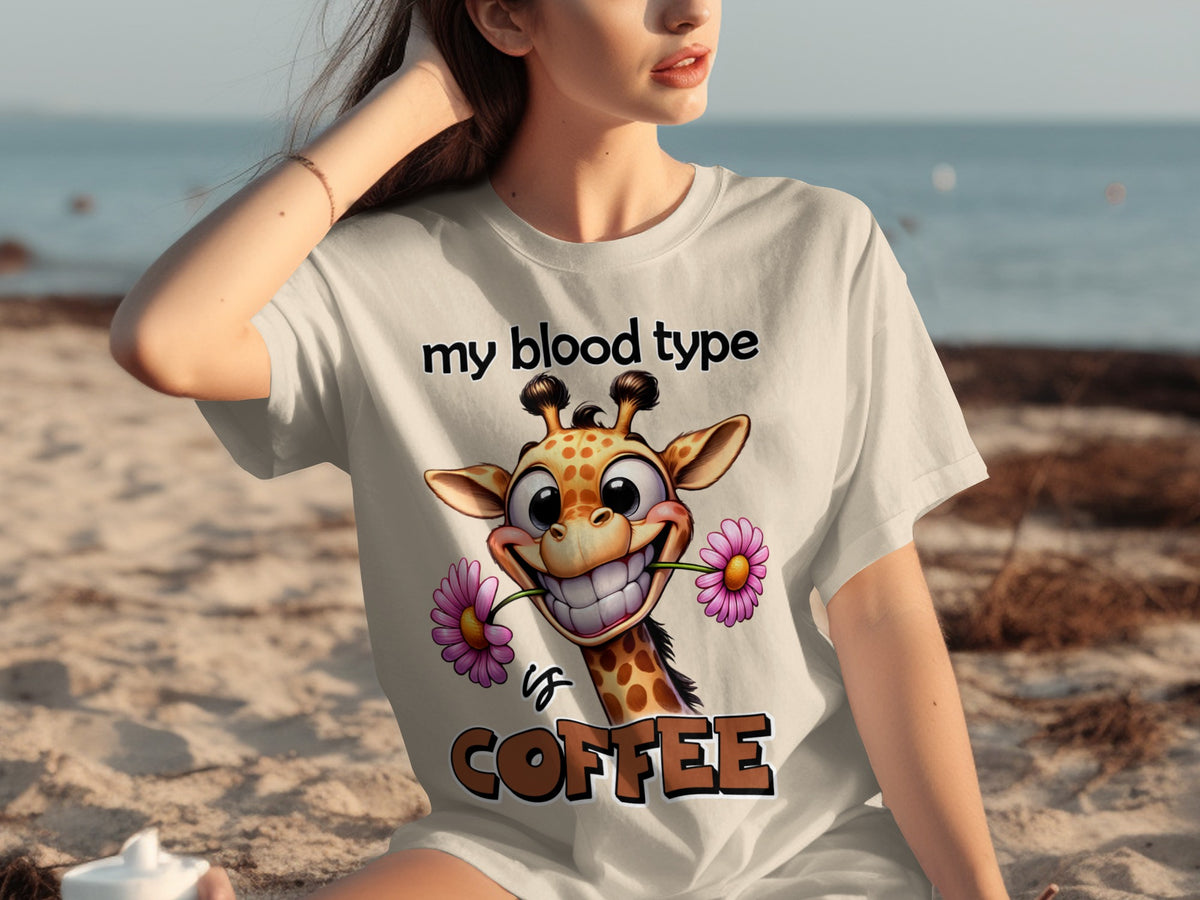 My Blood Type Is Coffee Humorous Giraffe T-shirt