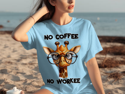 Funny Giraffe No Coffee No Workee Graphic T-shirt
