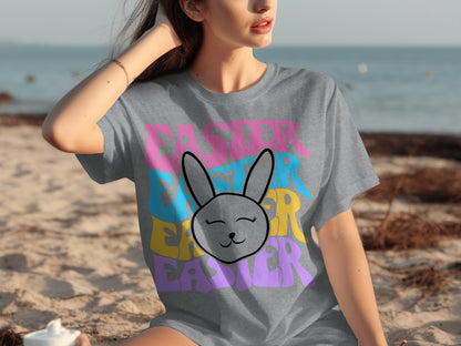 Colorful Easter Bunny Graphic T-shirt for Fun Egg Hunt
