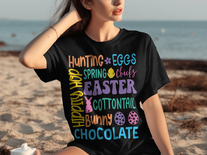 Hunting Eggs Spring Chicks Easter Hippity Hop Chocolate Shirt