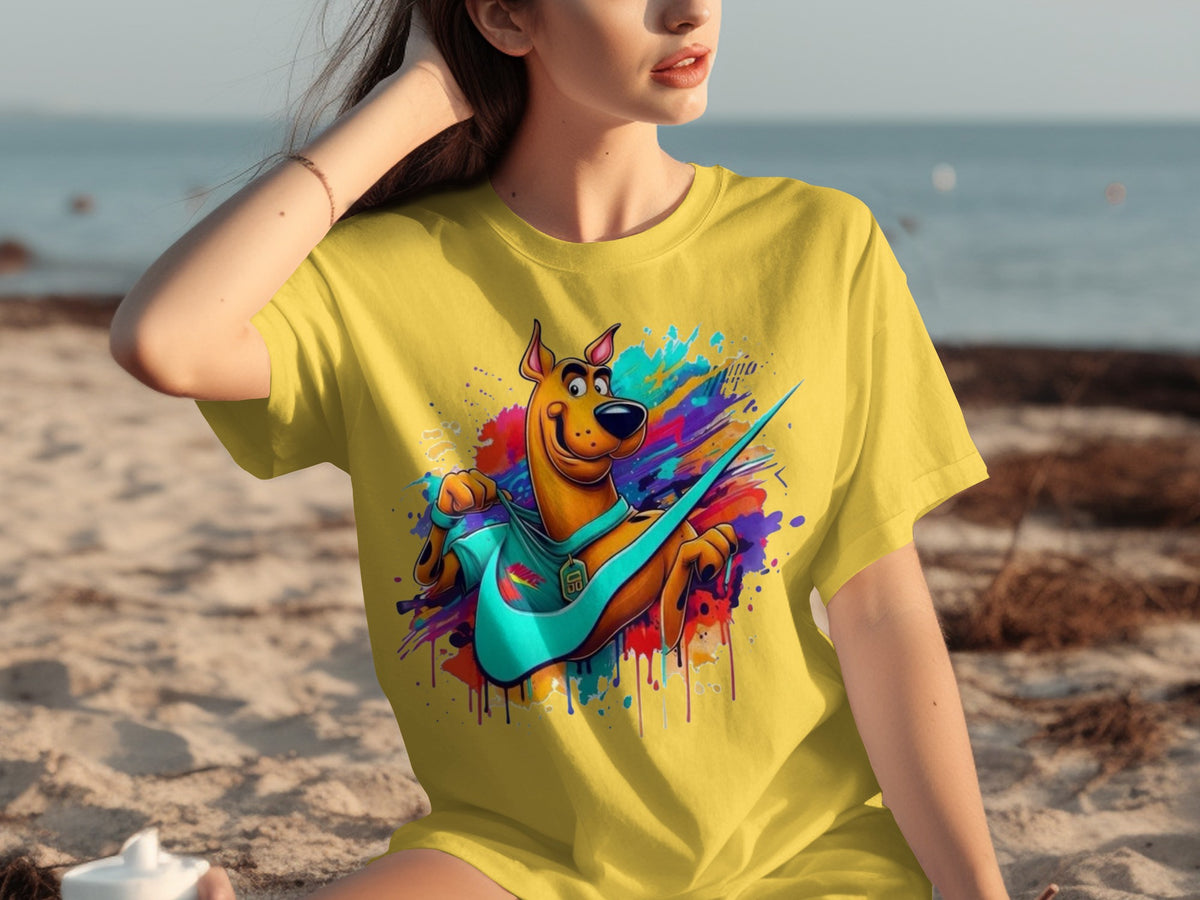 Vibrant Yellow T-shirt Featuring Cool Cartoon Dog Design