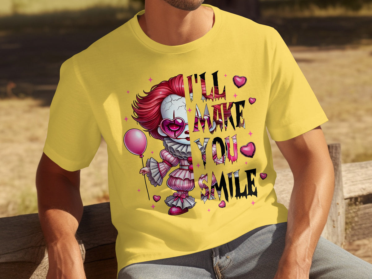 I'll Make You Smile Creepy Clown Yellow Shirt