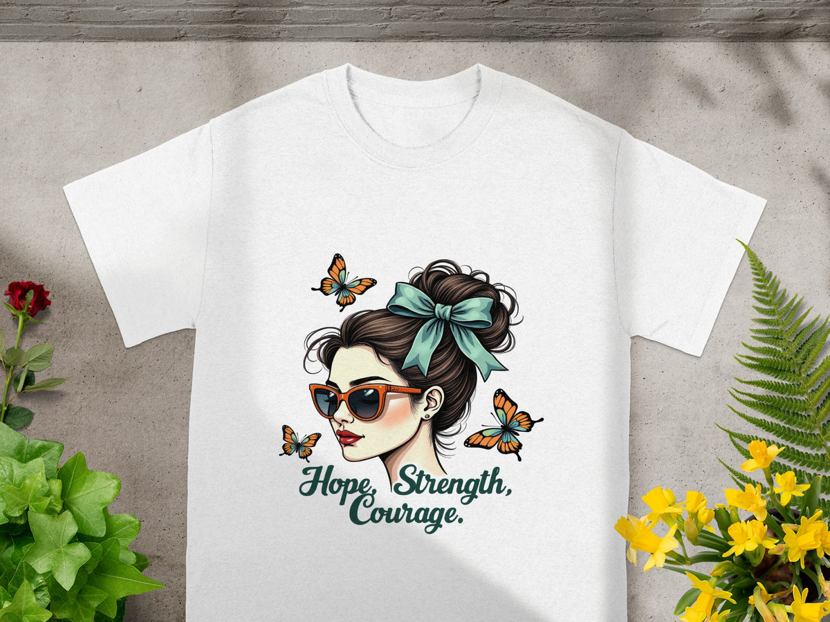 Hope Strength Courage Graphic T-Shirt with Butterflies