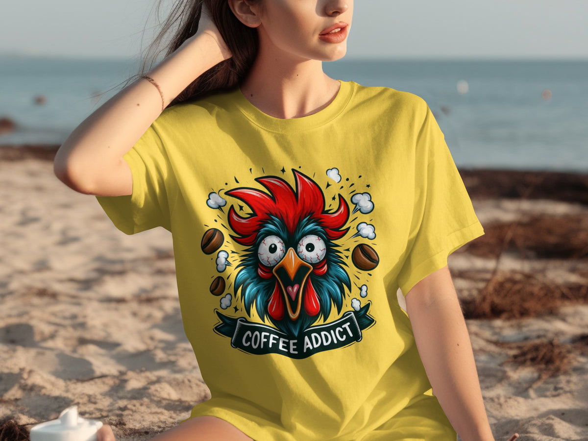 Funny Coffee Addict Rooster T-shirt for Coffee Lovers