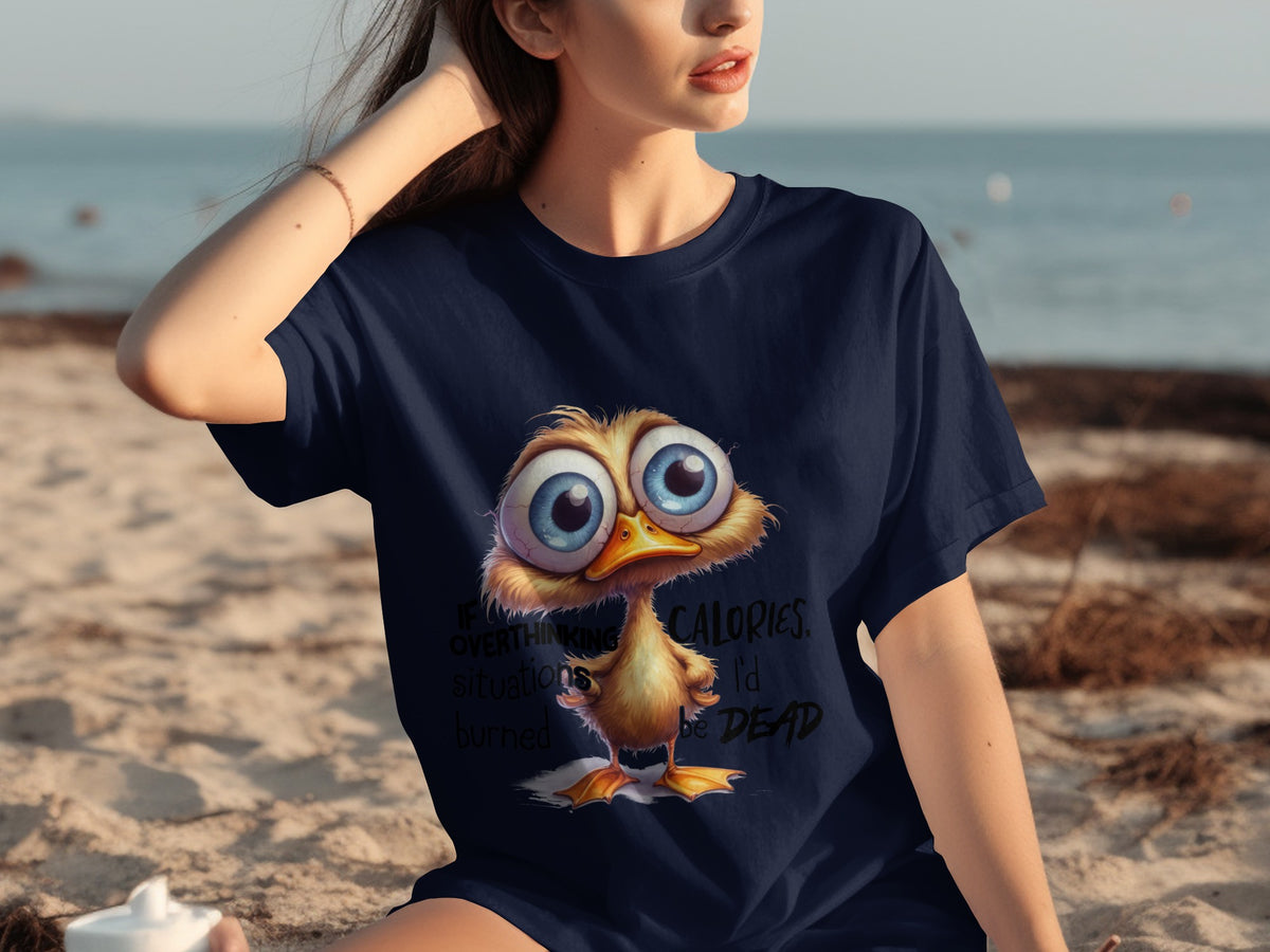 Cute Big-Eyed Chick with Funny Overthinking Quote Shirt