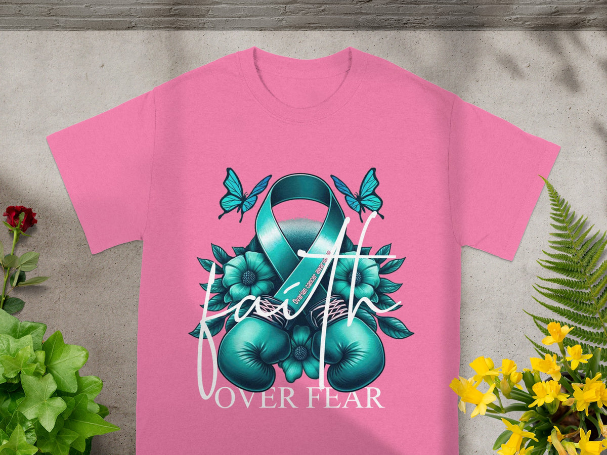 Faith Over Fear Teal Ribbon and Butterflies T-shirt