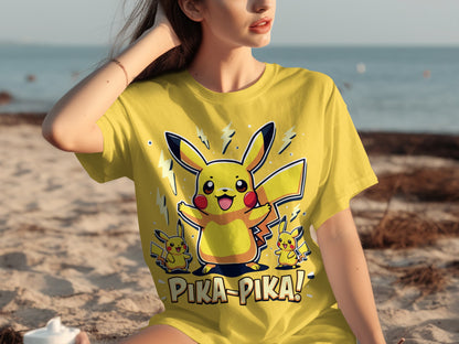 Yellow Pika-Pika! Pikachu Graphic Design T-Shirt