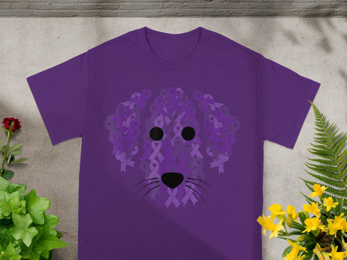 Purple T-shirt with Intricate Abstract Dog Face Design