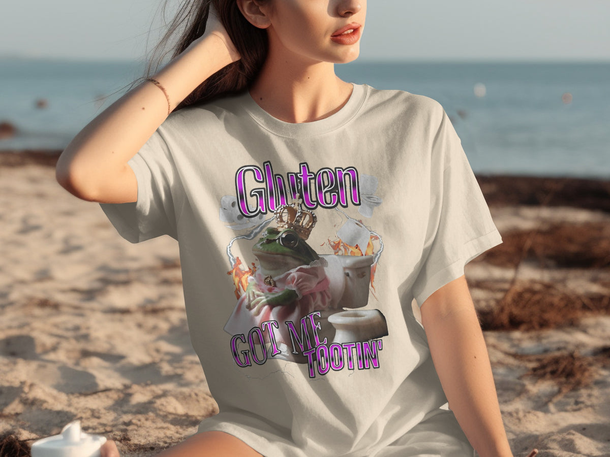 Gluten Got Me Tootin' Funny Frog Graphic T-Shirt