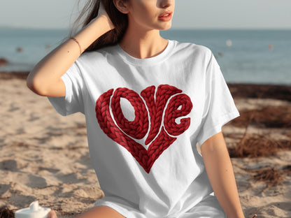 Love Rope Heart Design Graphic T-Shirt