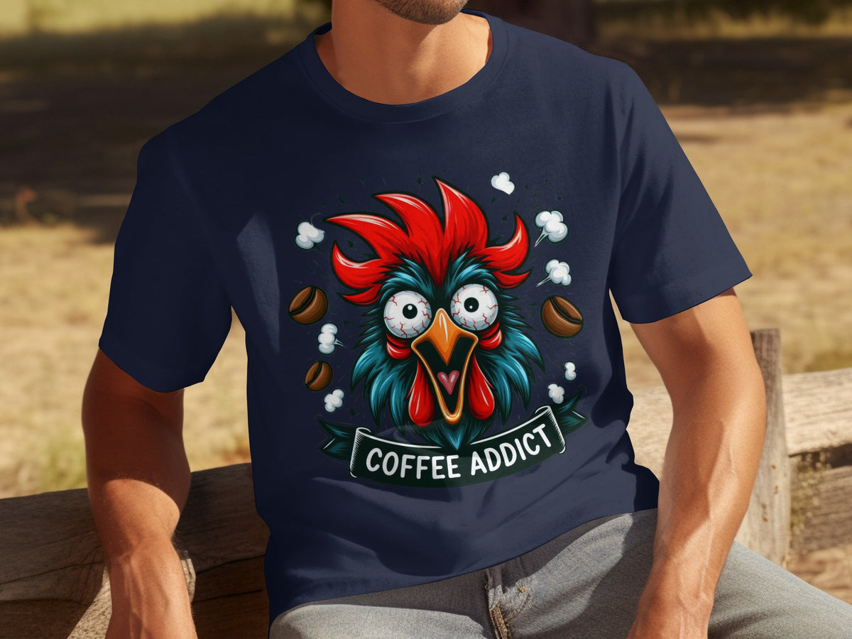 Funny Coffee Addict Rooster Graphic T-Shirt