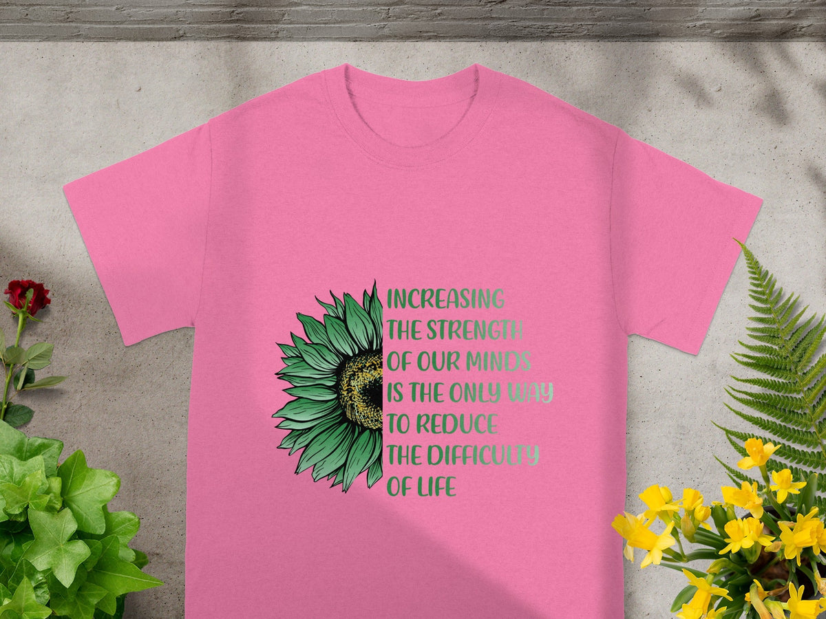 Pink T-shirt with Motivational Quote and Sunflower Design