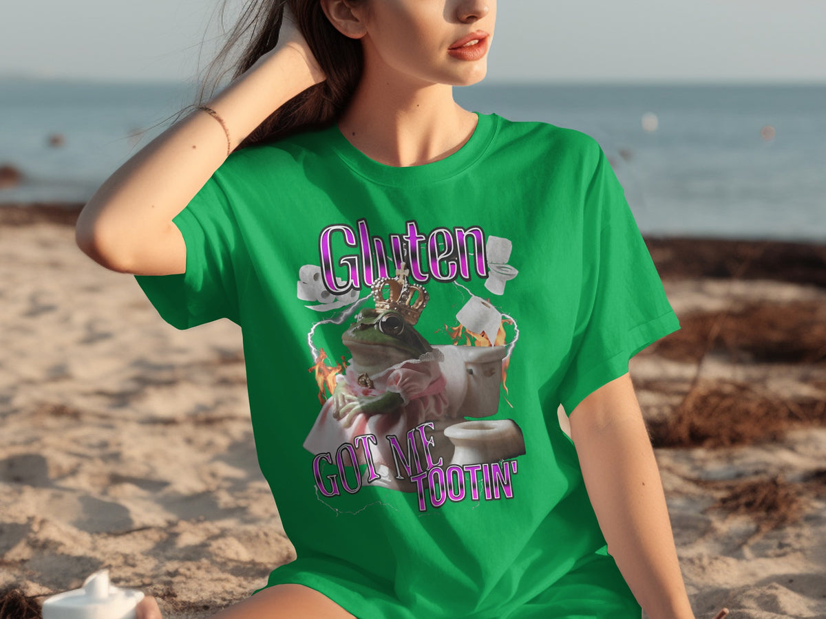 Gluten Got Me Tootin' Funny Frog Graphic T-shirt