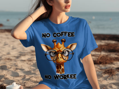 No Coffee No Workee Funny Giraffe T-shirt