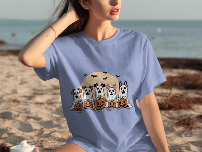 Cute Halloween Dogs with Pumpkins Graphic T-Shirt