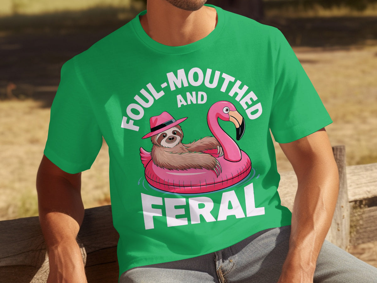 Foul-Mouthed and Feral Green Funny Sloth T-Shirt