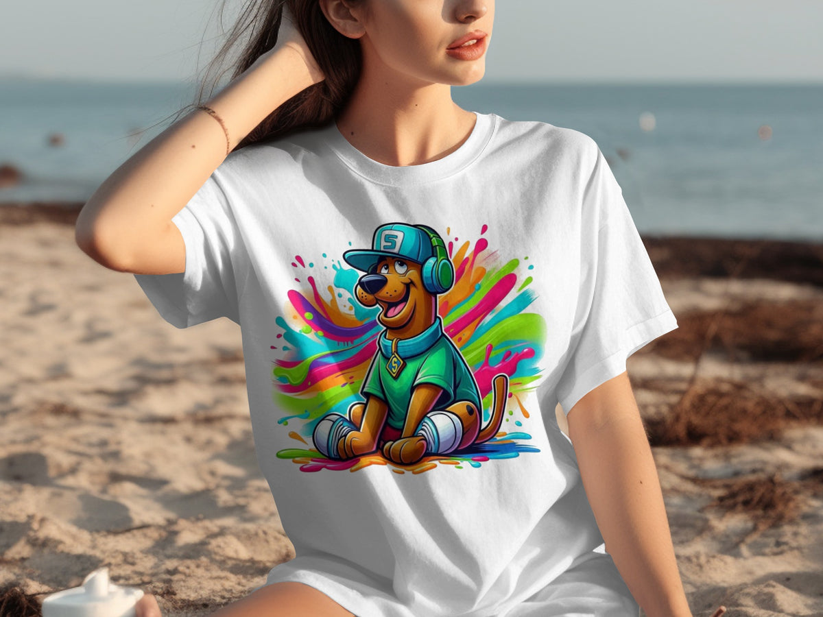 Colorful Hipster Cartoon Dog Graphic T-Shirt Design