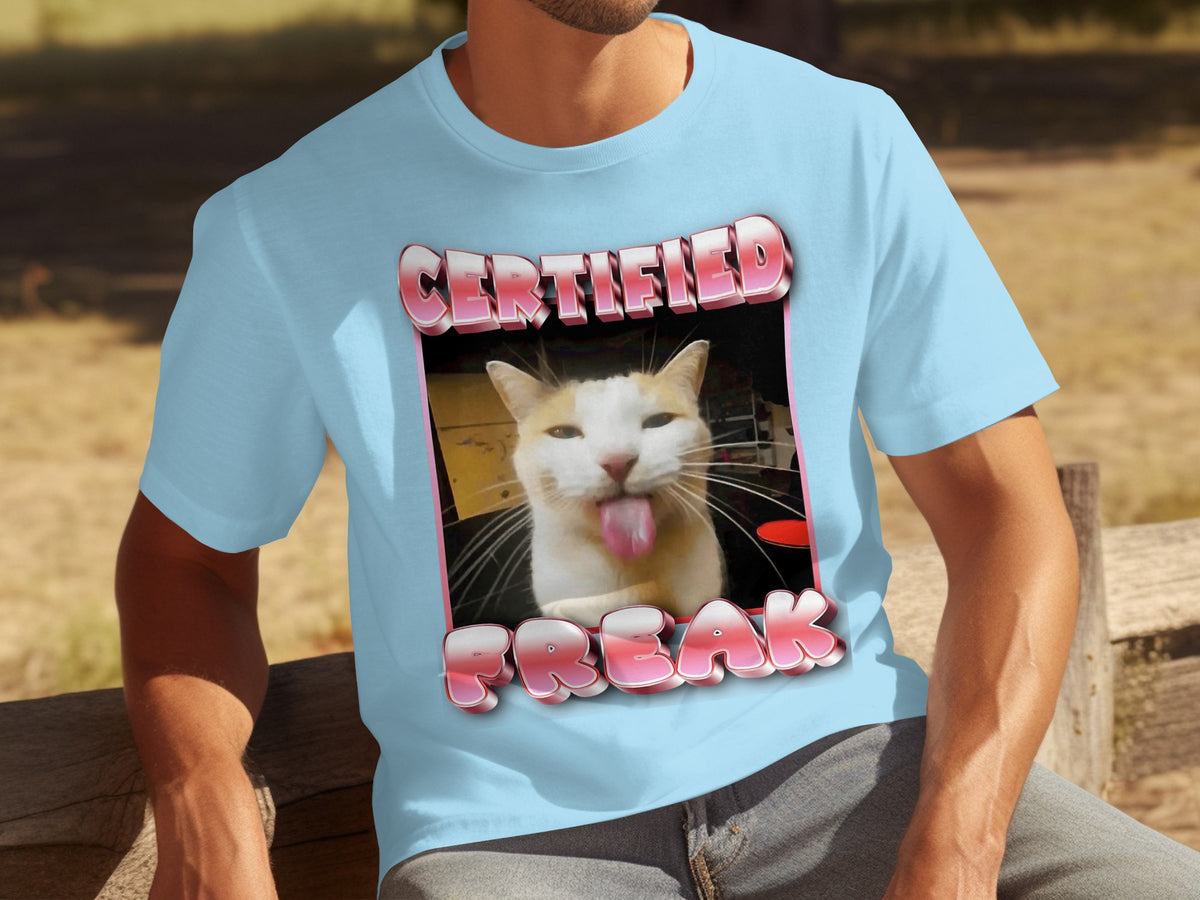 Certified Freak Cat Tongue Funny Graphic T-Shirt