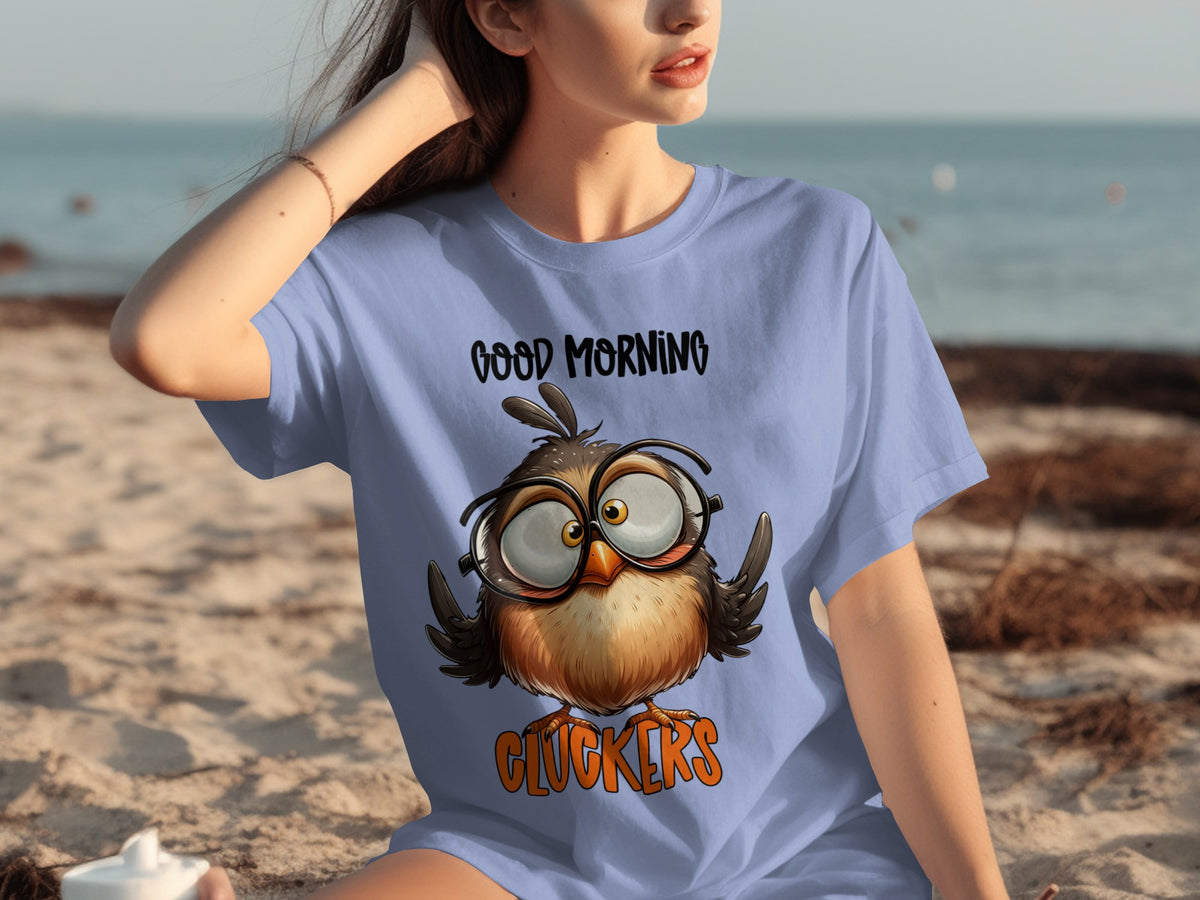 Good Morning Cluckers Funny Owl Cartoon T-shirt