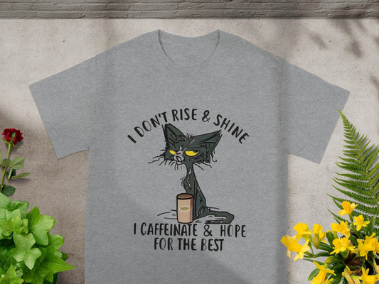 I Don't Rise and Shine Coffee Cat Graphic T-shirt