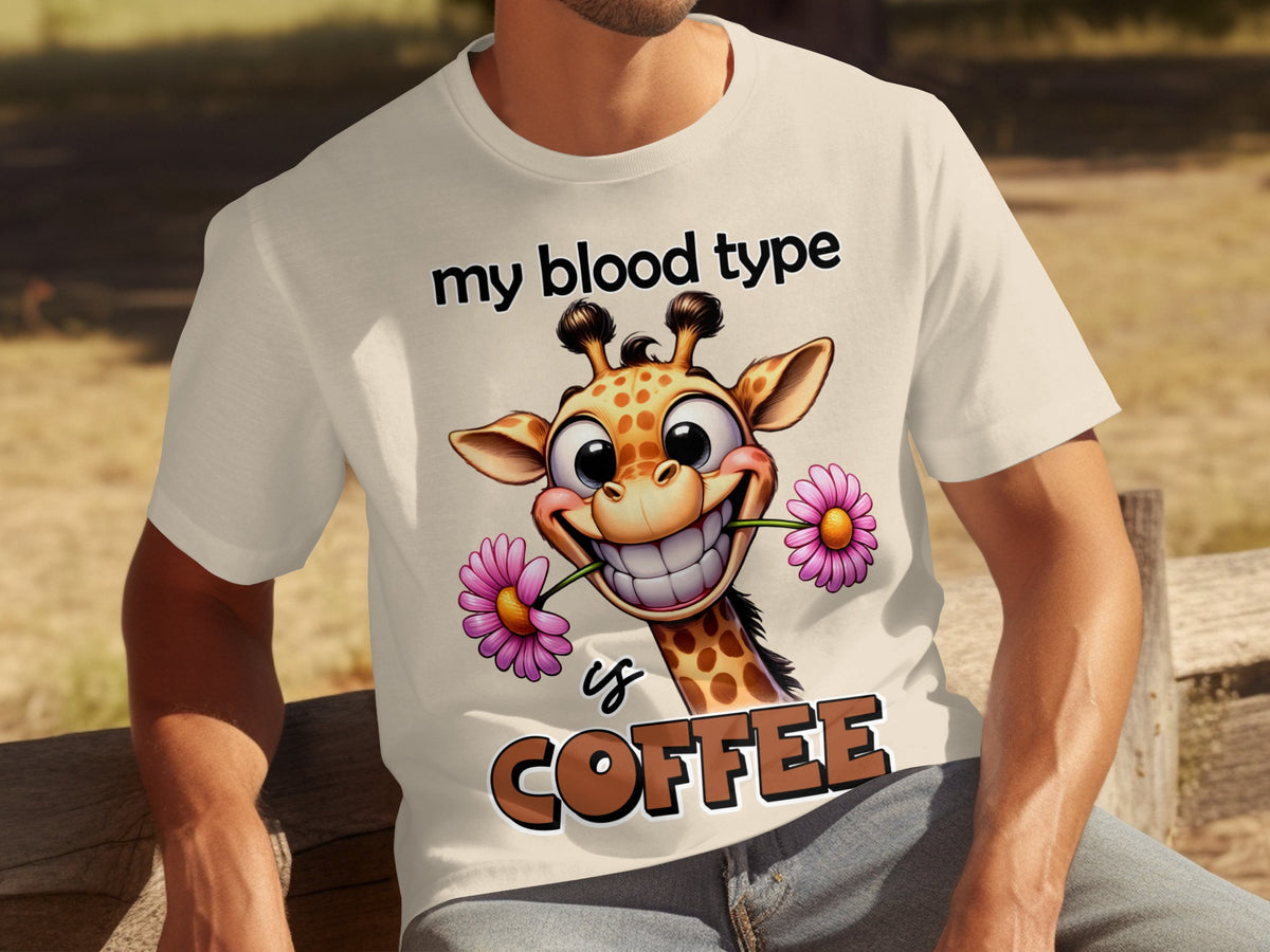 My Blood Type Is Coffee Giraffe Cartoon Meme T-shirt