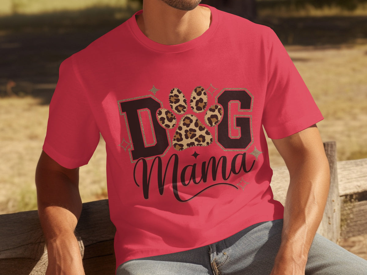 Dog Mama Shirt with Leopard Print Paw Design