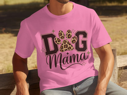 Dog Mama Leopard Print Paw Design T-shirt