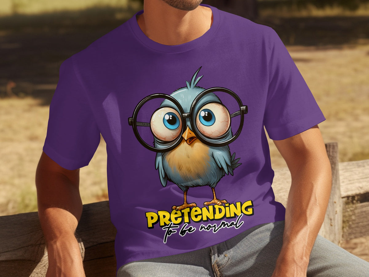 Cute Cartoon Bluebird with Glasses Pretending Shirt
